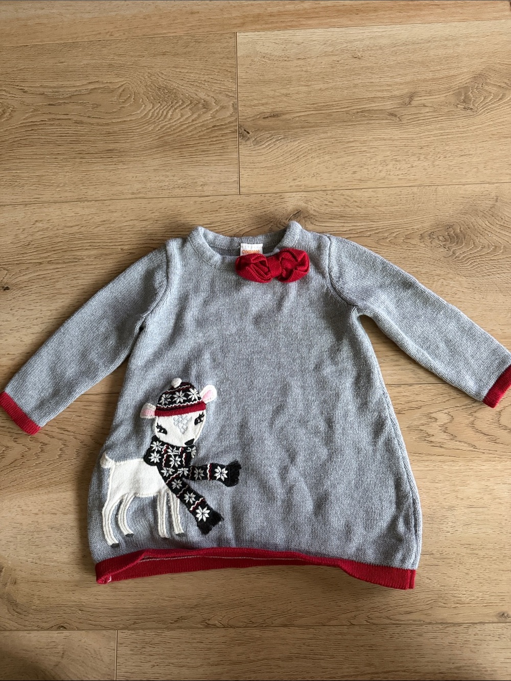 Gray & Red Knit Deer Sweater Dress for Kids 6-12 months